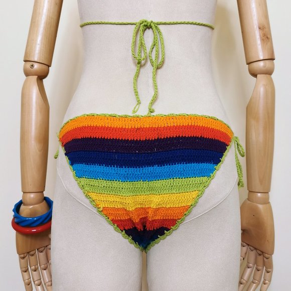 Handmade 80s Rainbow Crochet String Bikini - Picture 4 of 10